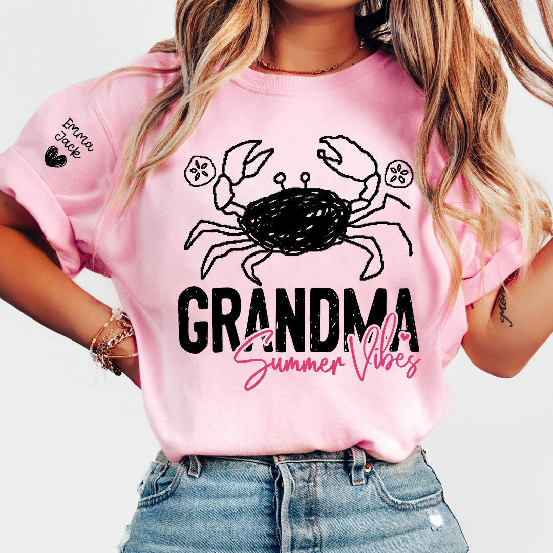 Funny Grandma Beach Shirt, Summer Vibes Crab Graphic Tee, Coastal Grandma Apparel