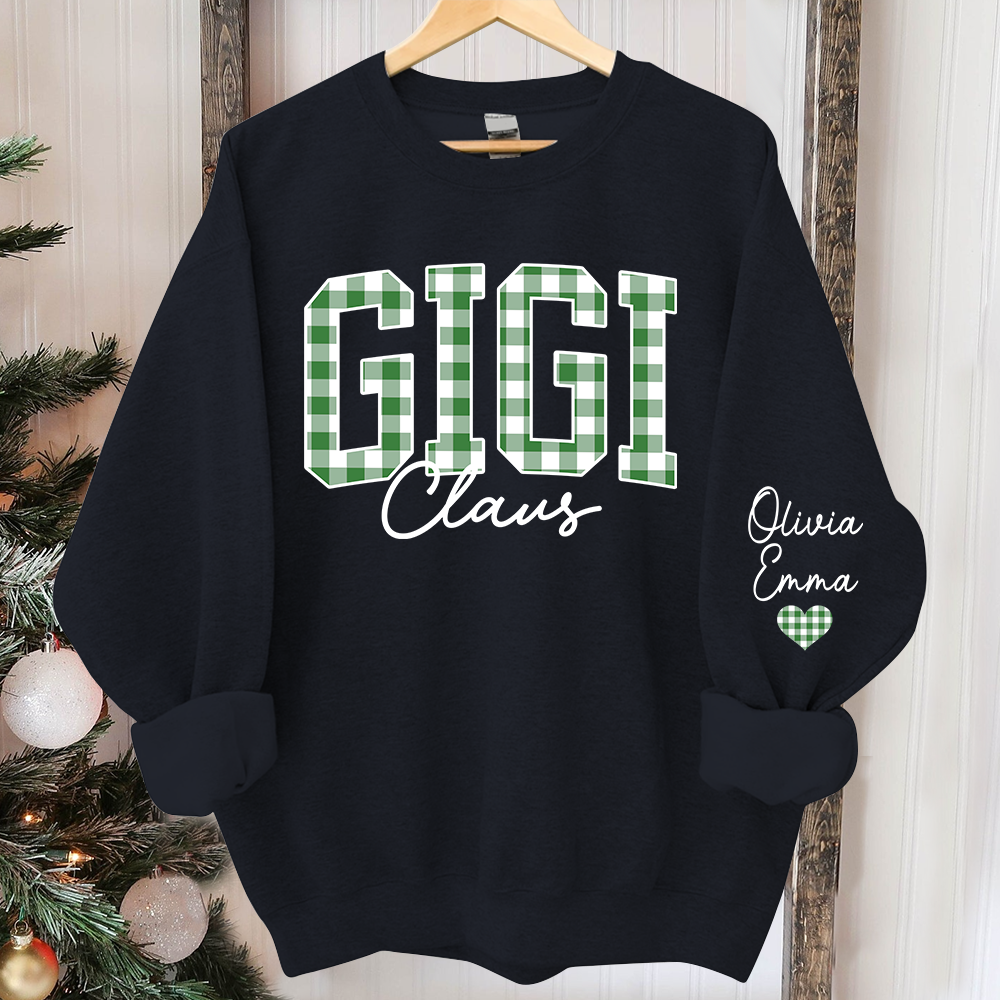 Custom Gigi Claus Green Caro Christmas With Kids Sweatshirt