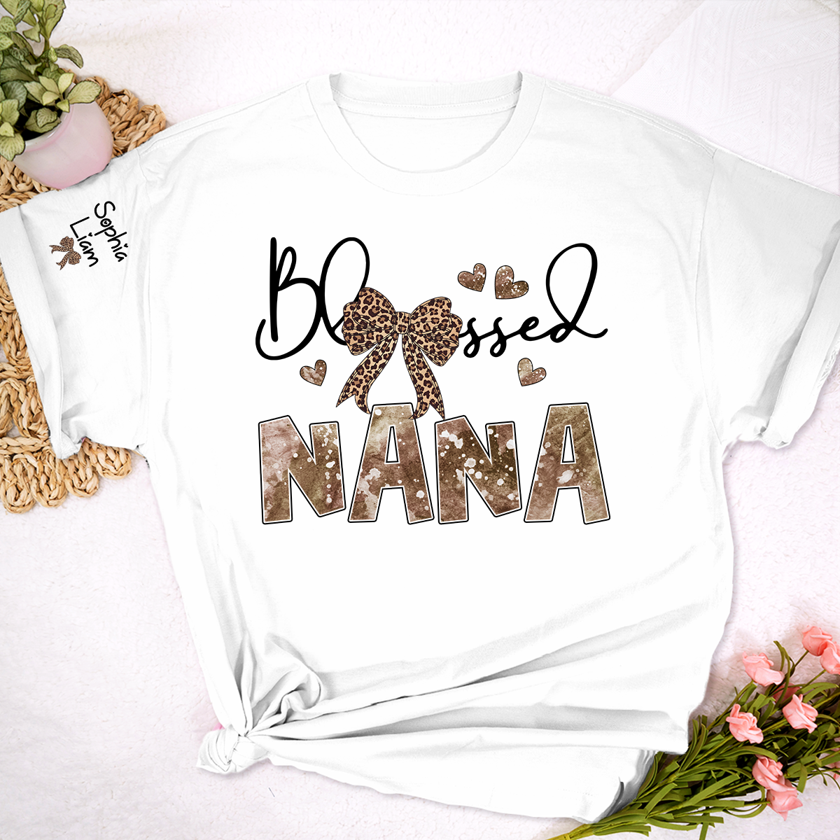 Blessed Nana Grandma Shirt, Elegant Nana T Shirt with Bow and Hearts, Family Gift