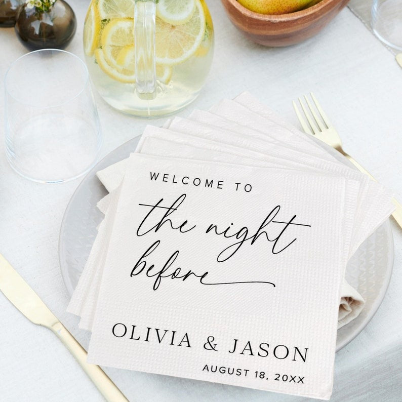 The Night Before Napkins Custom Bridal Shower Napkins Personalized Wedding Napkins Engagement Cocktail Napkin Wedding Party Decorations