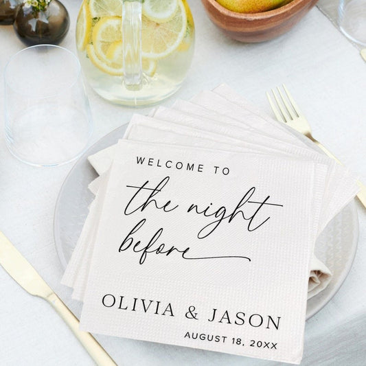 The Night Before Napkins Custom Bridal Shower Napkins Personalized Wedding Napkins Engagement Cocktail Napkin Wedding Party Decorations