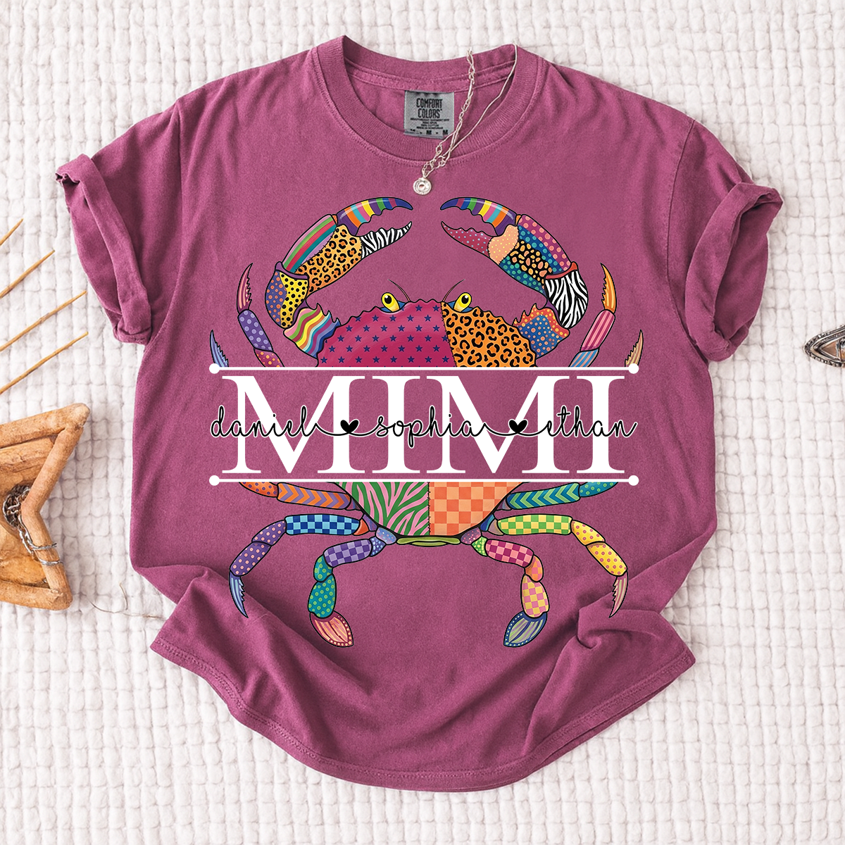 Comfort Colors® Personalized Mimi Crab T-Shirt for Women Colorful Summer Graphic Tee