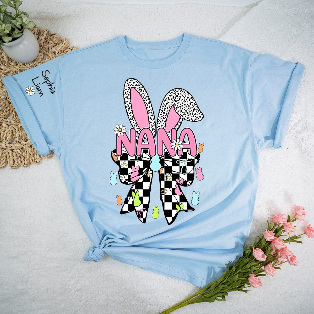 Nana Easter Bunny Shirt, Personalized Grandma T Shirt With Kids Names