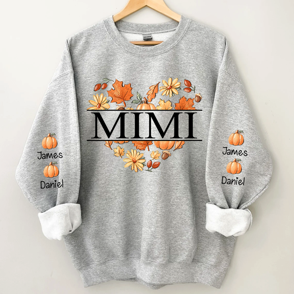 Mimi Heart Fall Autumn With Grandkids Sweatshirt, Grandma Gift For Autumn TH
