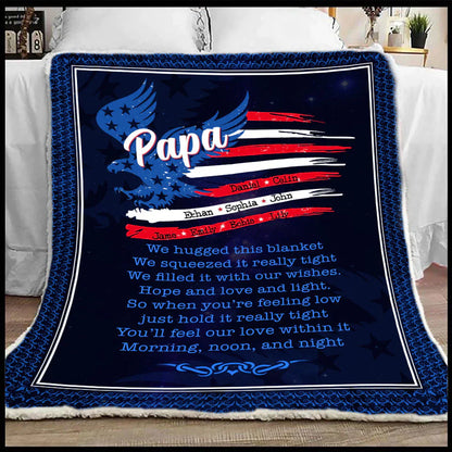 Personalized Papa with Grandkids Names 4th Of July Blanket, Custom Papa Fleece Sherpa Blanket, Father's Day Blanket