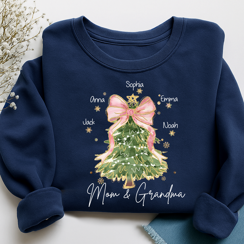 Personalized Mom and Grandma Christmas Sweatshirt, Custom Tree Design with Kids Names