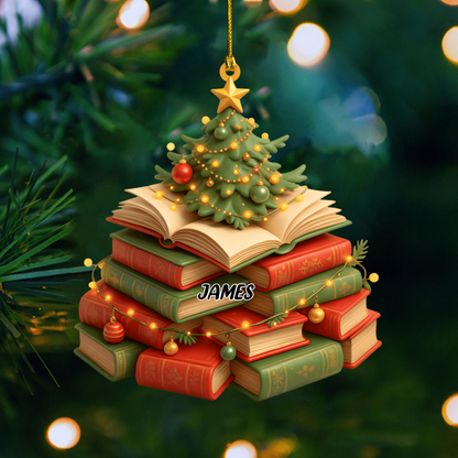 Book Christmas Ornament 2025 – Custom Name Reading Ornament, Unique Holiday Gift for Literature Lovers Ornament