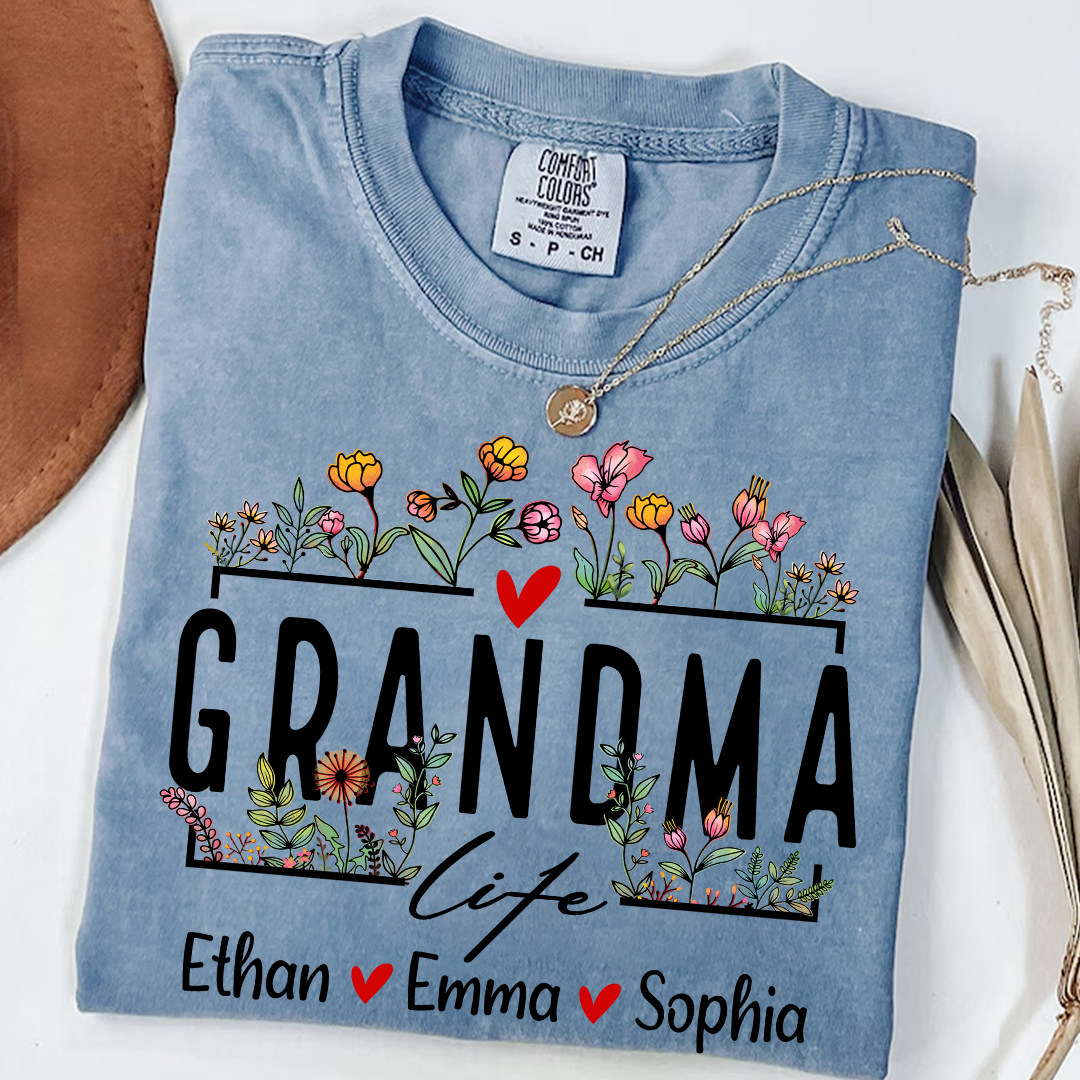 Comfort Colors® Grandma Life Wildflower And Kids T-Shirt, Gift For Grandma T-Shirt