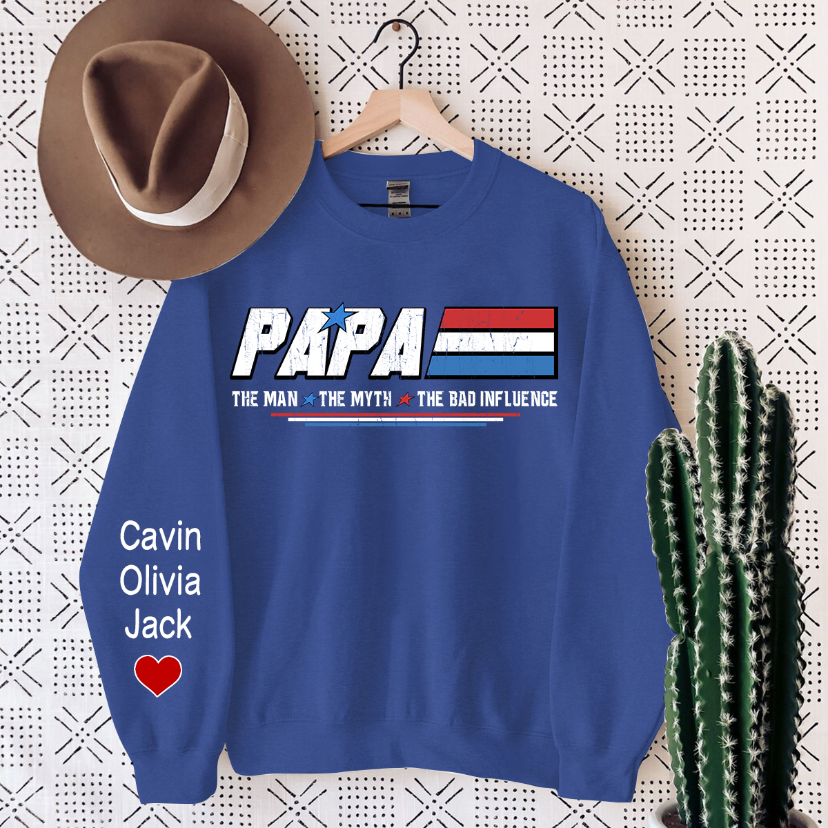 Papa The Man The Myth The Bad Influence, Custom Papa With Kids Sweatshirt