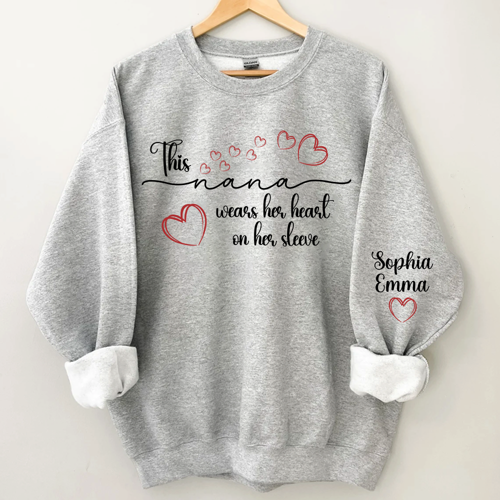 This Nana Wears Heart On Seeve With Grandkids Sweatshirt