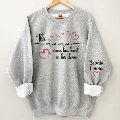 This Nana Wears Heart On Seeve With Grandkids Sweatshirt