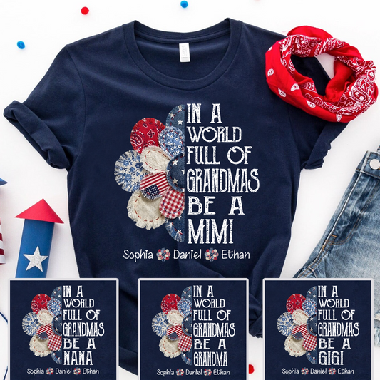 Custom Mimi Shirt, In a World Full of Grandmas Be a Mimi with Kids Names, Ideal Gift for Mimi, Patriotic T Shirt for Mother's Day