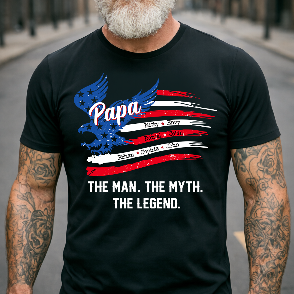 Personalized The Man The Myth The Legend Father's Day Shirt, Papa Shirt With Kid's Names, 4th of July Shirt