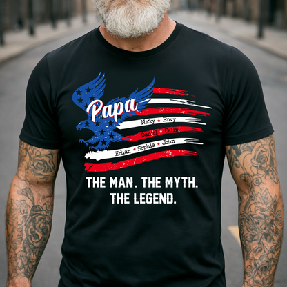 Personalized The Man The Myth The Legend Father's Day Shirt, Papa Shirt With Kid's Names, 4th of July Shirt
