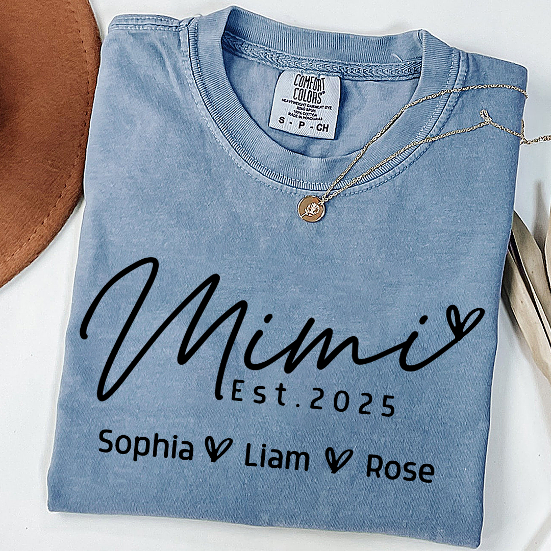 Comfort Colors® Minimalist Custom Name Shirt, Mimi And Kids Family Gift