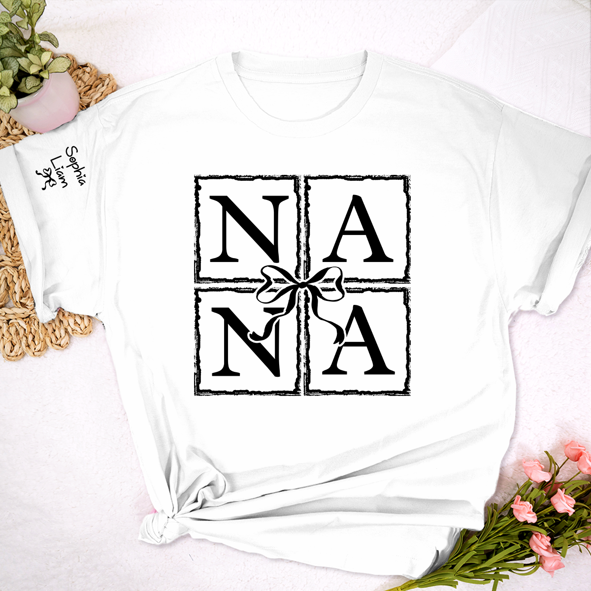 Nana Shirt with Bow Design, Personalized Nana T-Shirt for Women, Custom Grandmother Apparel, Family Role Clothing