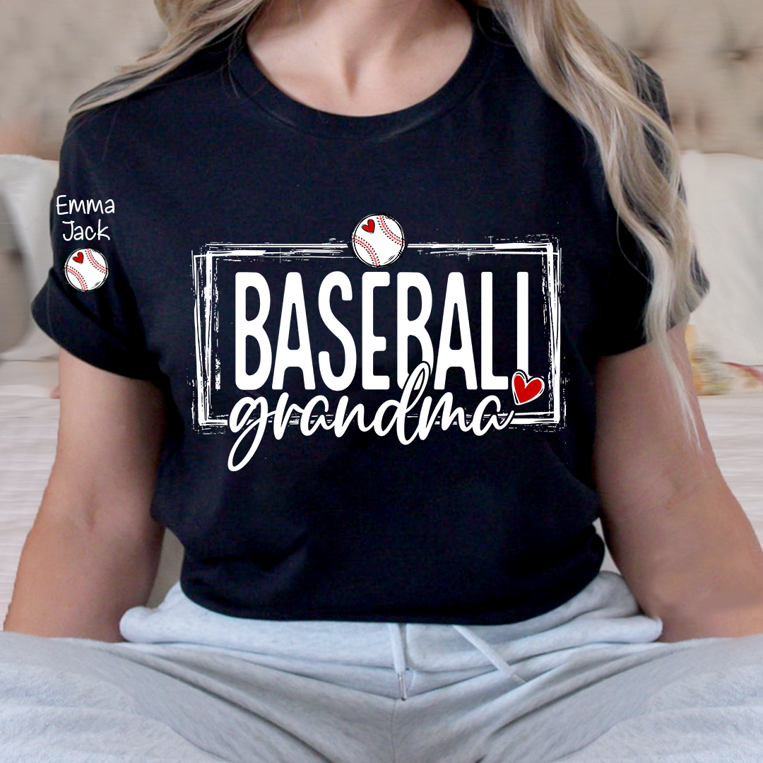 Baseball Grandma T-Shirt, Personalized Grandma T-Shirt for Baseball Lovers with Custom Name