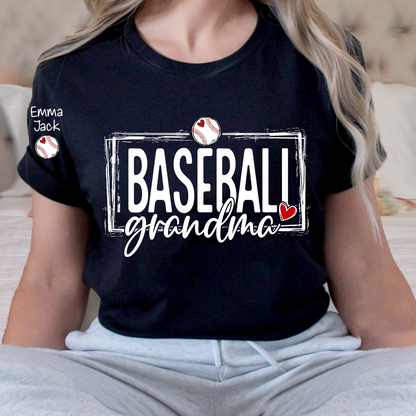 Baseball Grandma T-Shirt, Personalized Grandma T-Shirt for Baseball Lovers with Custom Name
