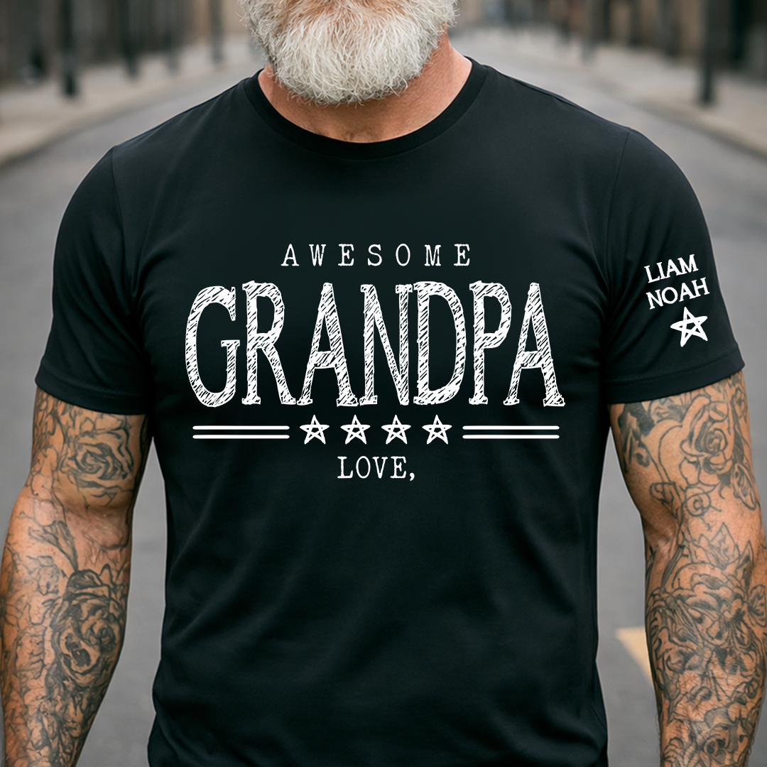 Awesome Grandpa Shirt, Custom T-Shirt with Grandkids' Names, Perfect Gift for Grandpa