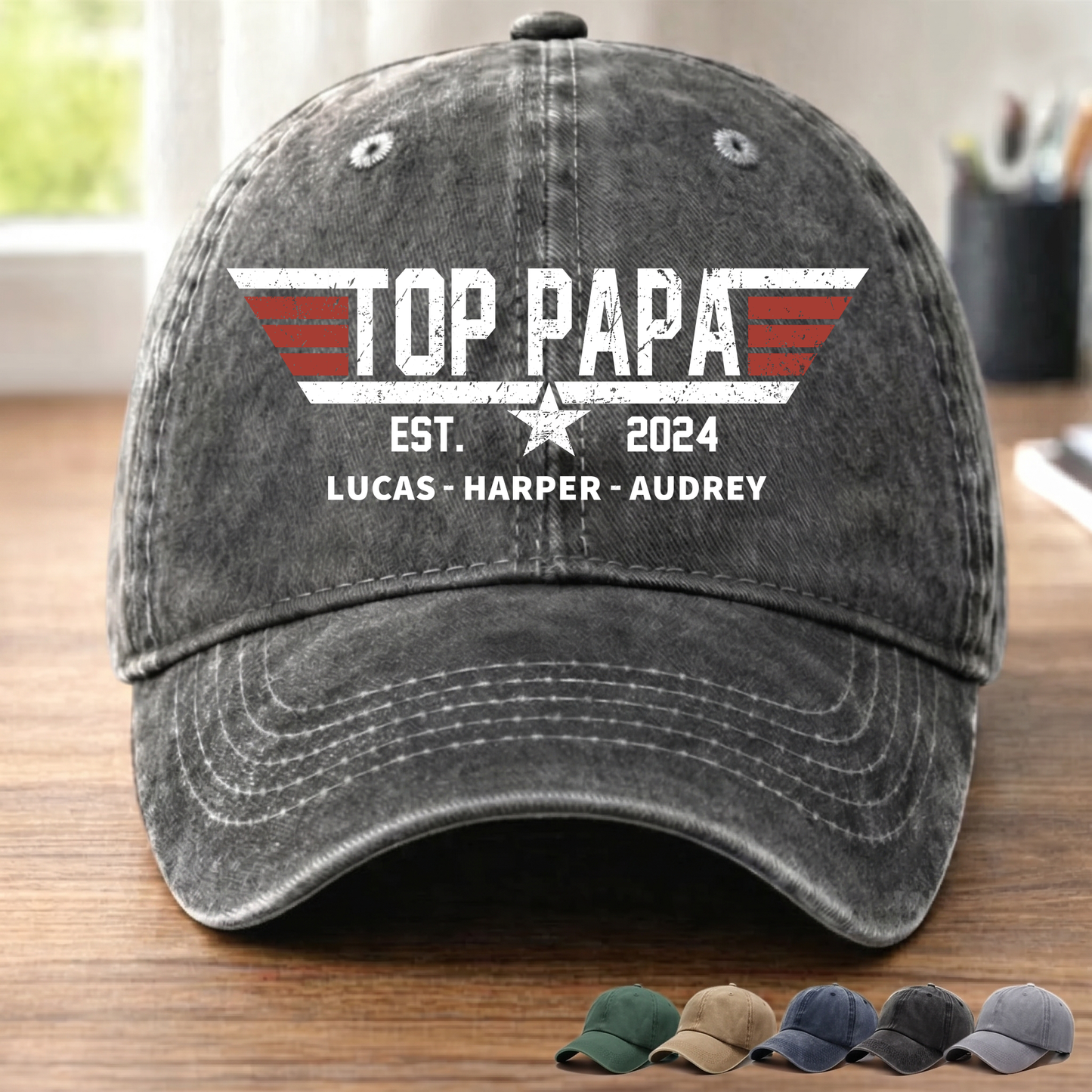 Personalized Gift Top Papa, Grandpa's Birthday, Father's Day Gift Trend, Personalized Custom Vintage Washed Denim Cap