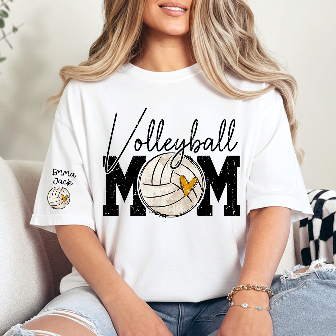 Personalized Volleyball Mom Shirt, Custom Grandkids Names and Volleyball Heart T Shirt