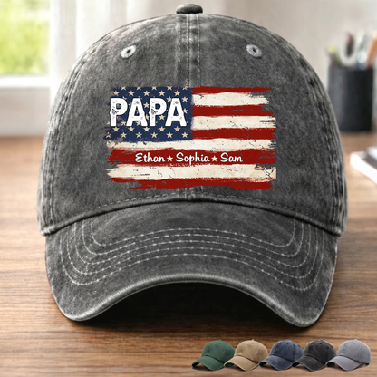 Personalized Papa Ands Grandkids Flag American