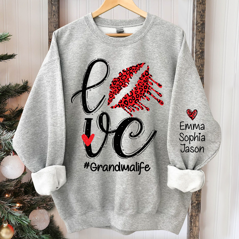 Love Lips Grandma Life Sweatshirt, Custom Grandma And Kids Christmas, Grandma Gift TH Sweatshirt