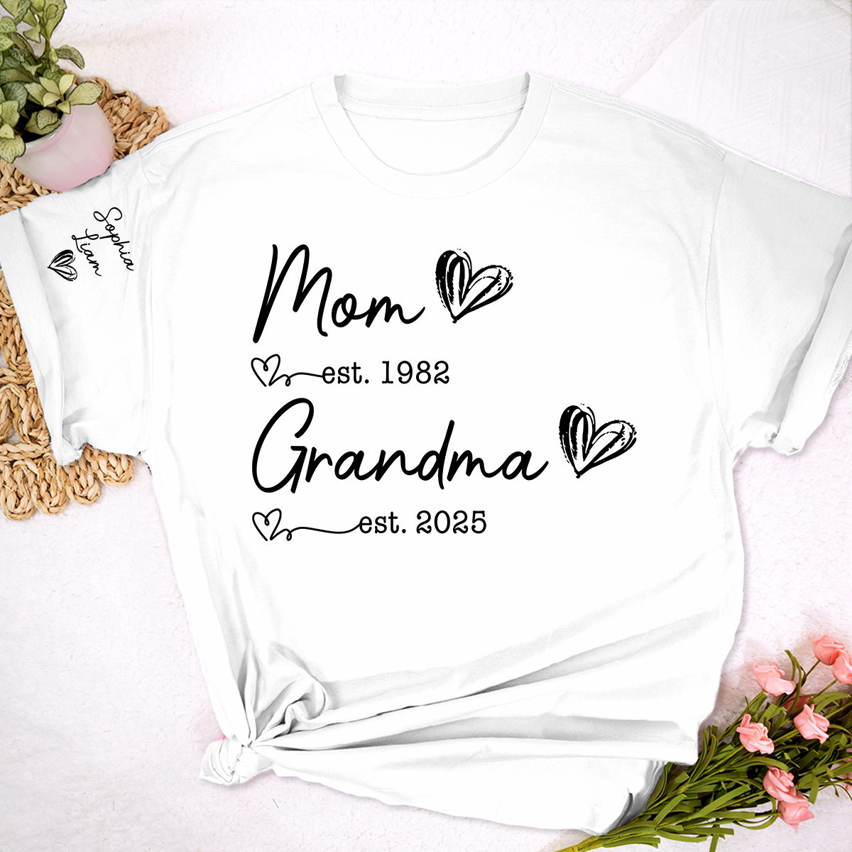 Mom Est Year Grandma Est Year Personalized Shirt, Custom Family Milestone TShirt for Mom and Grandma, Meaningful Family Memory Clothing