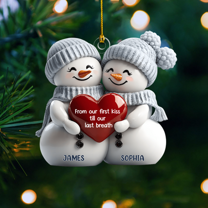 Personalized Couple Snowman Ornament – Custom Names & Romantic Message Christmas Tree Decor, Cute Winter Gift for Couples Ornament
