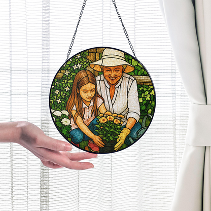 Personalized Grandma And Grandkids Portrait Stained Glass Suncatcher, Custom Photo Family Window Hanging, Birthday Mom Gifts on Mother Day