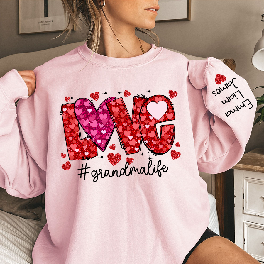 Love Pink Valentine Grandma Life, Custom Grandma And Kids, Grandma Gift TH Sweatshirt