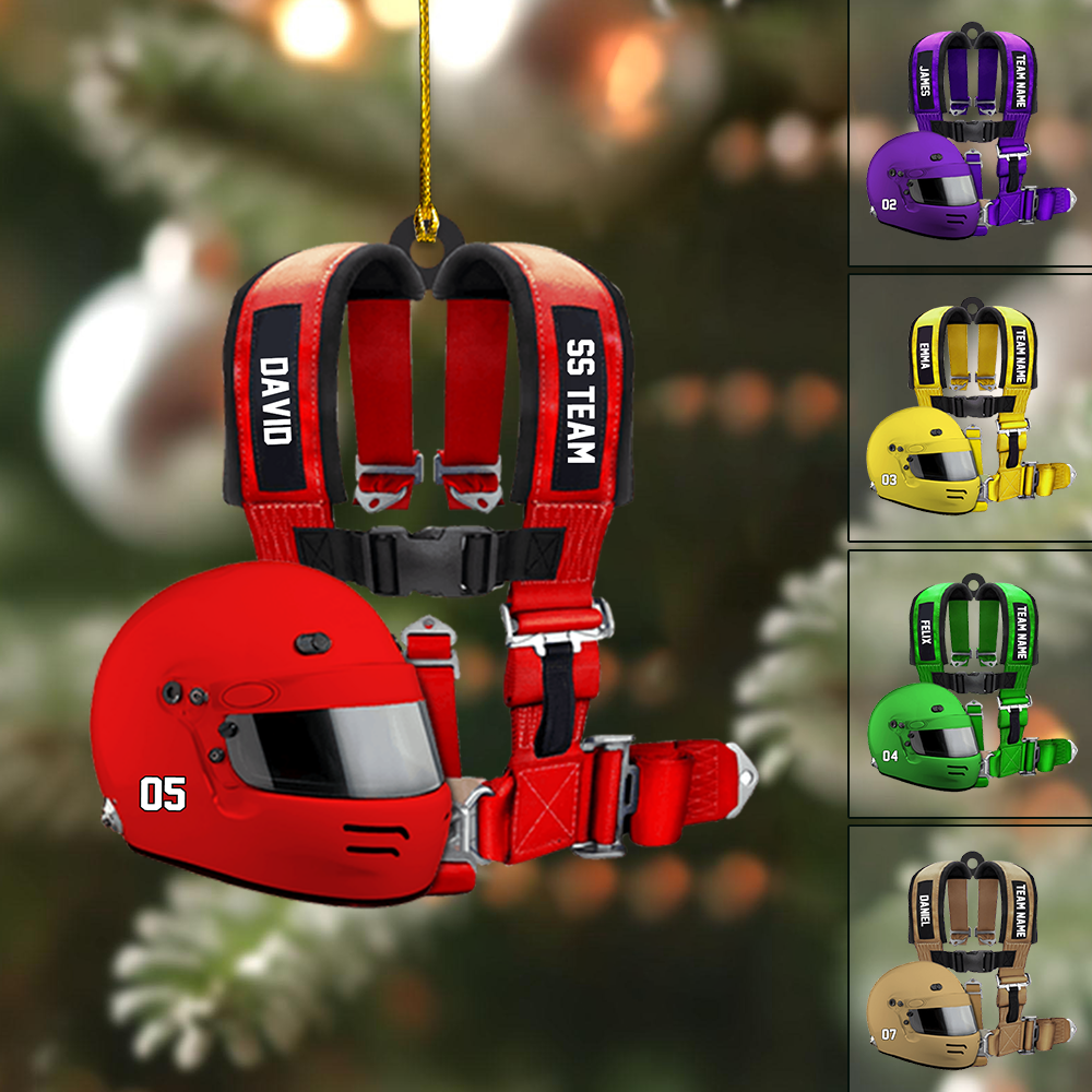 Personalized Racing Helmet Ornament – Custom Name & Number Race Car Driver Christmas Decor Ornament