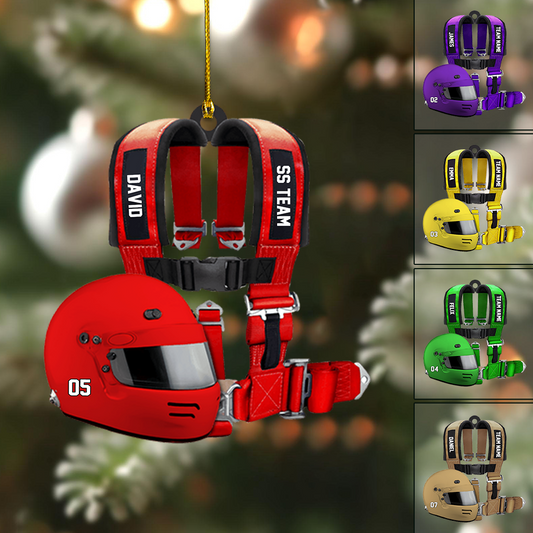 Personalized Racing Helmet Ornament – Custom Name & Number Race Car Driver Christmas Decor Ornament