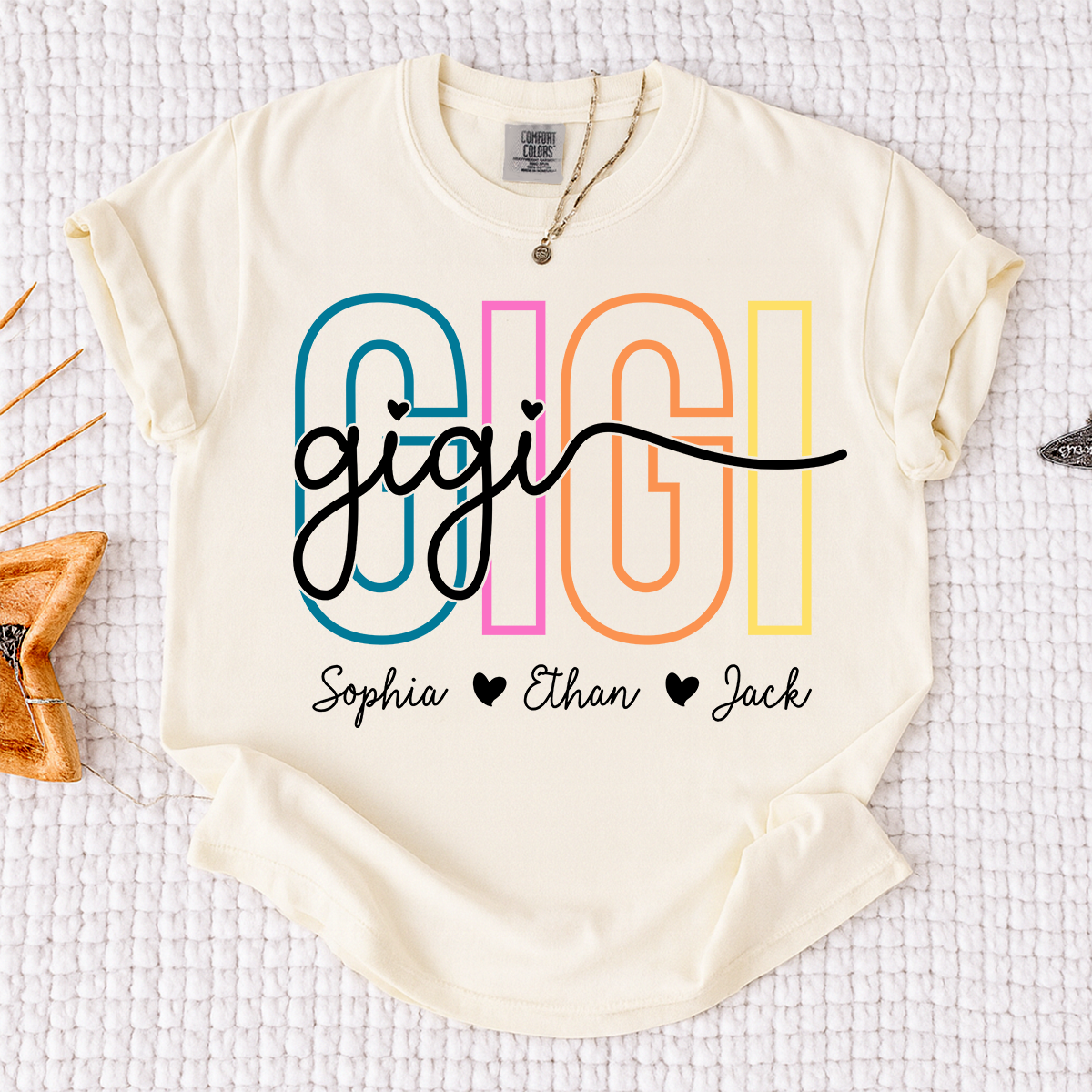 Comfort Colors® Personalized Gigi Shirt with Grandkids Names, Custom Grandma Tee, Colorful Gigi Name Shirt, Gift for Grandmother from Grandchildren