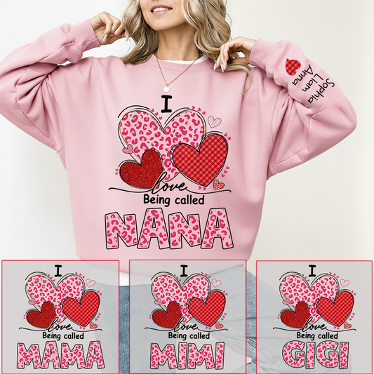 Personalized Mimi Sweatshirt, I Love Nana Leopard Heart Graphic, Cozy Valentine Family Style