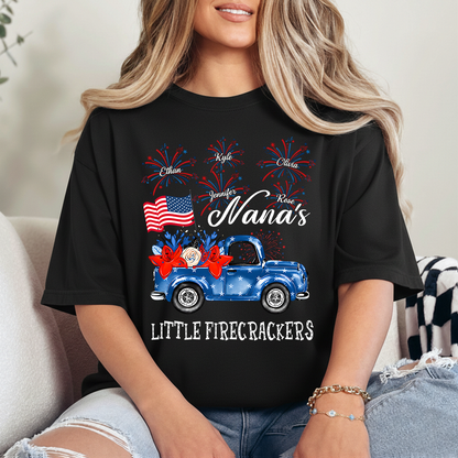 American Flag Nana Shirt Little Firecrackers Patriotic Family Independence Day Tee