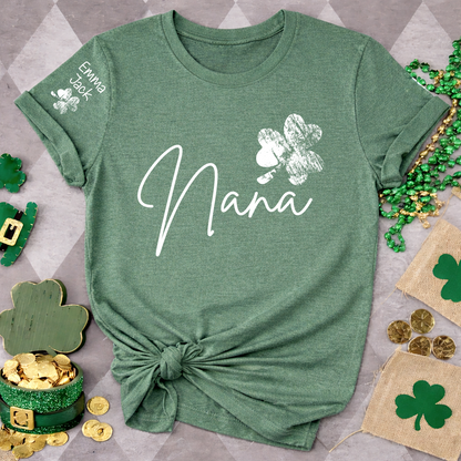Lucky Grandma St Patrick’s Day T Shirt, Nana Shamrock Custom Names Design