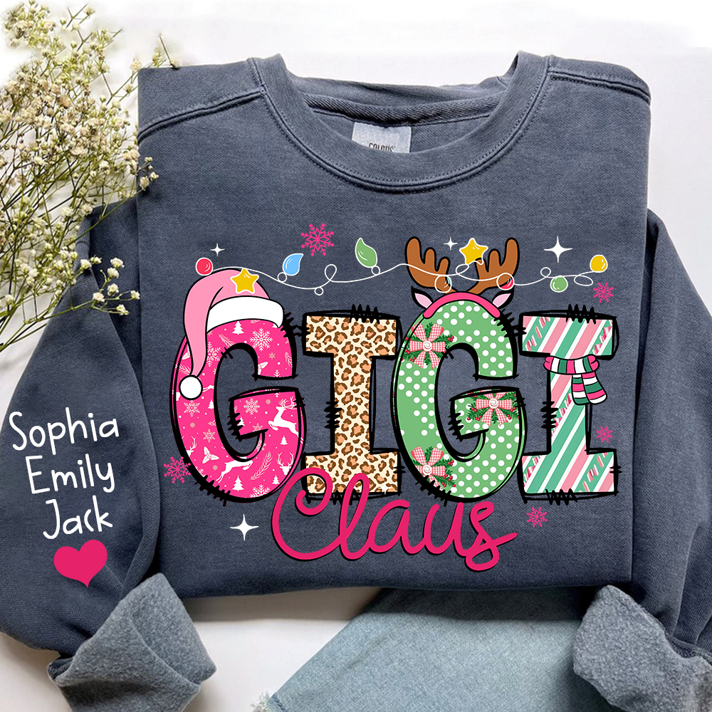 Personalized Grandma Sweatshirt, Merry Christmas Design with Grandchild's Name on Sleeve
