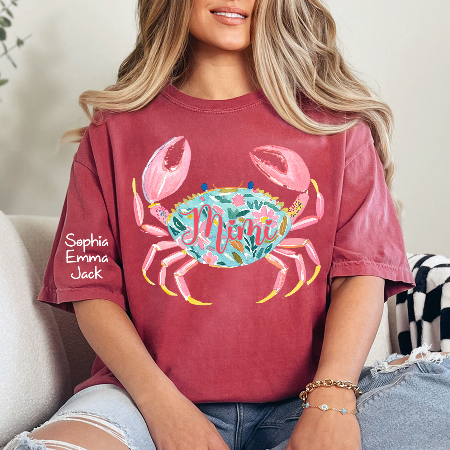 Mimi Crab Shirt Personalized Grandma Shirt, Funny Ocean Animal Tee, Cute Coastal Grandma Gift T-Shirt, Retro Summer Beach Shirt