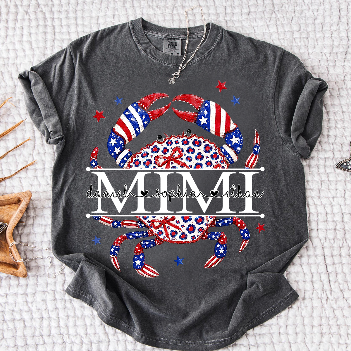 Comfort Colors® Patriotic Mimi Crab Shirt for Grandmother, Personalized 4th of July American Flag Tee