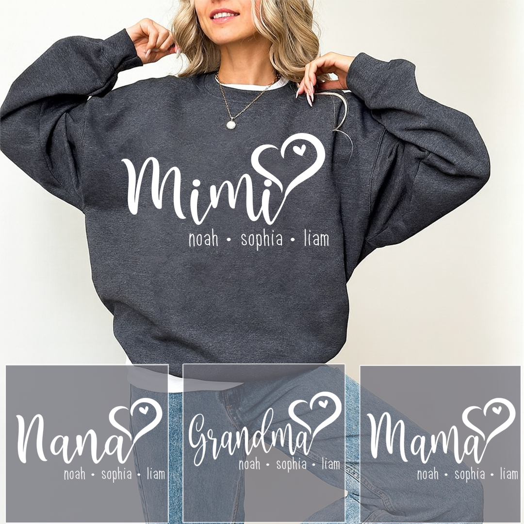 Personalized Mimi Heart Sweatshirt, Gift for Grandma and Kids, Unique Gift for Grandma and Family
