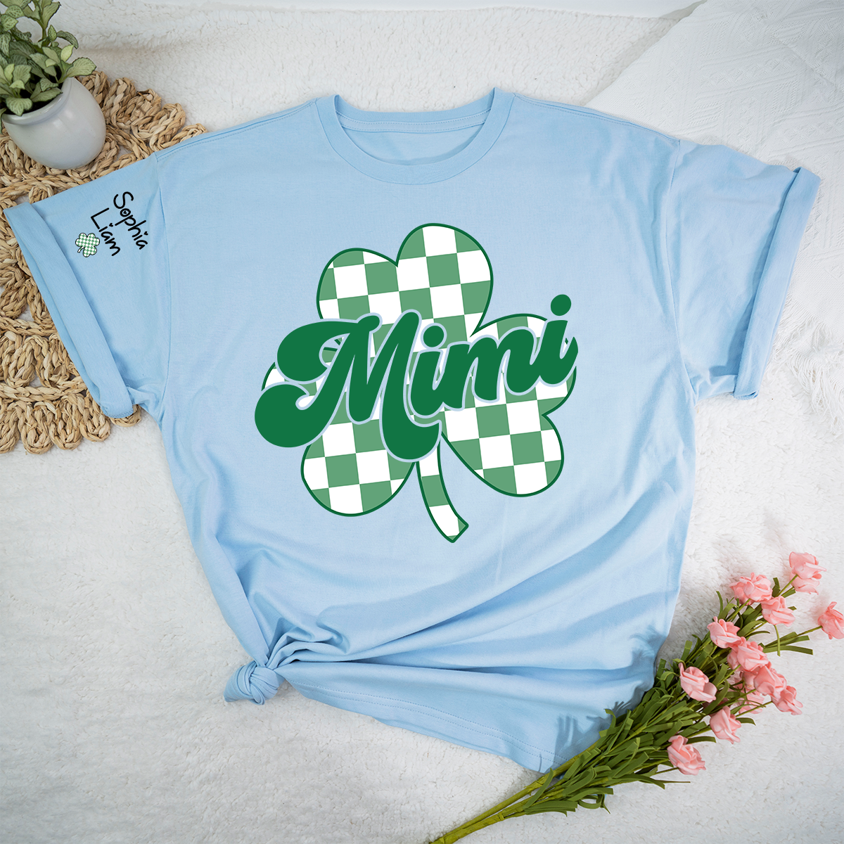 Mimi St Patrick’s Day Shirt with Shamrock, Personalized Grandma Clover T Shirt Gift for Family