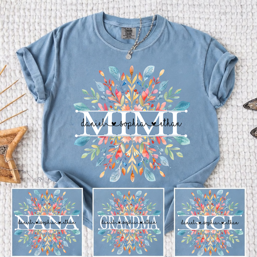 Comfort Colors Personalized Mimi Shirt with Floral Design – Custom Family Name Shirt for Grandma