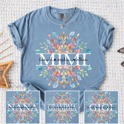 Comfort Colors Personalized Mimi Shirt with Floral Design – Custom Family Name Shirt for Grandma