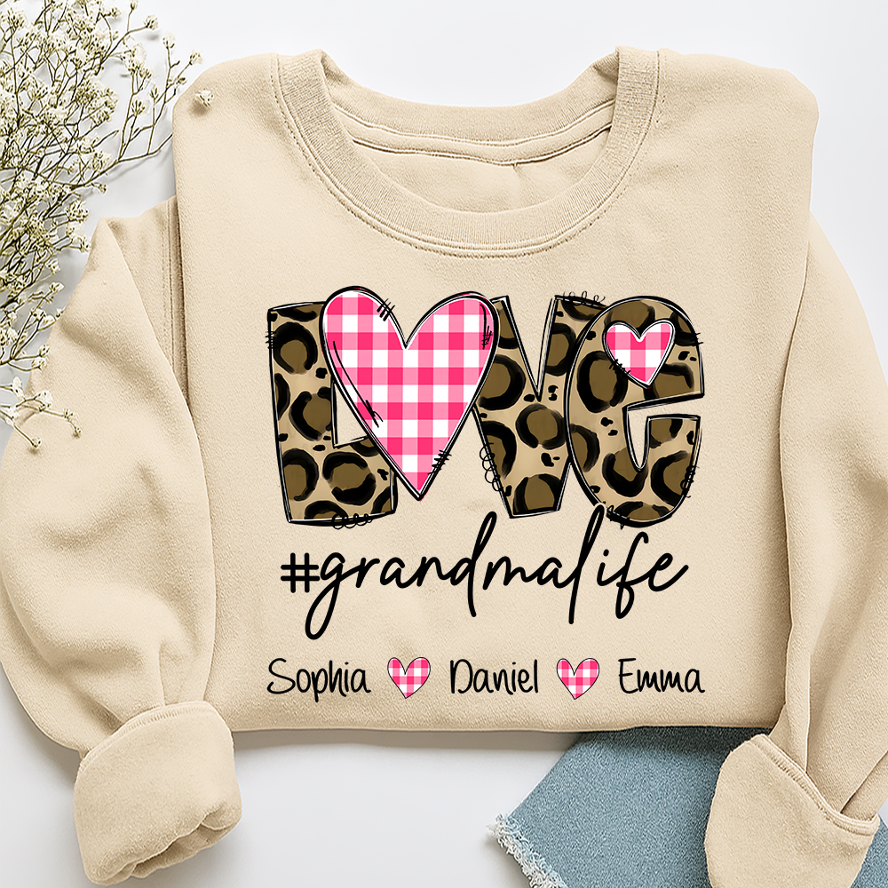 Personalized Grandma Sweatshirt Love Grandmalife with Names, Custom Family Crewneck