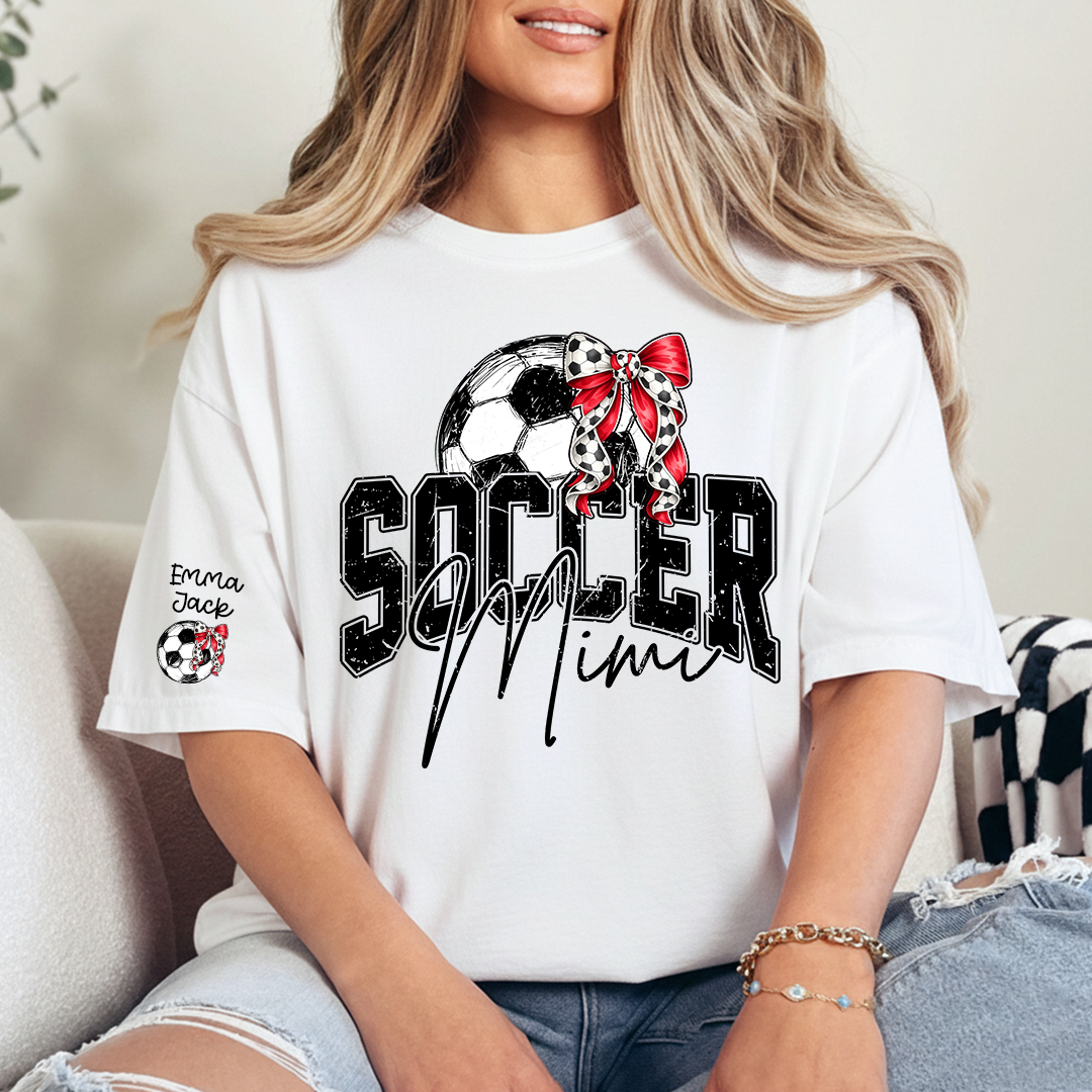 Mimi Soccer Fan T Shirt Custom Names Soccer Ball Graphic Sports Grandma Tee
