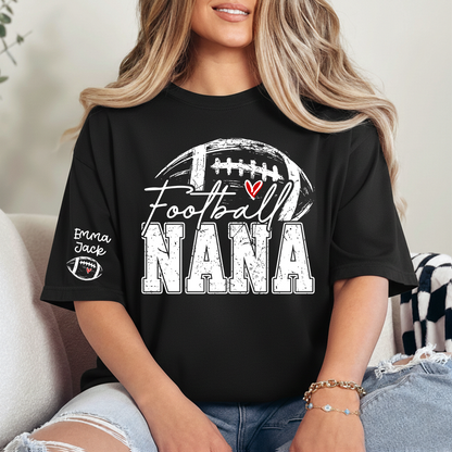 Personalized Nana Football Shirt with Heart, Custom Football Tee Kids Names And Grandma