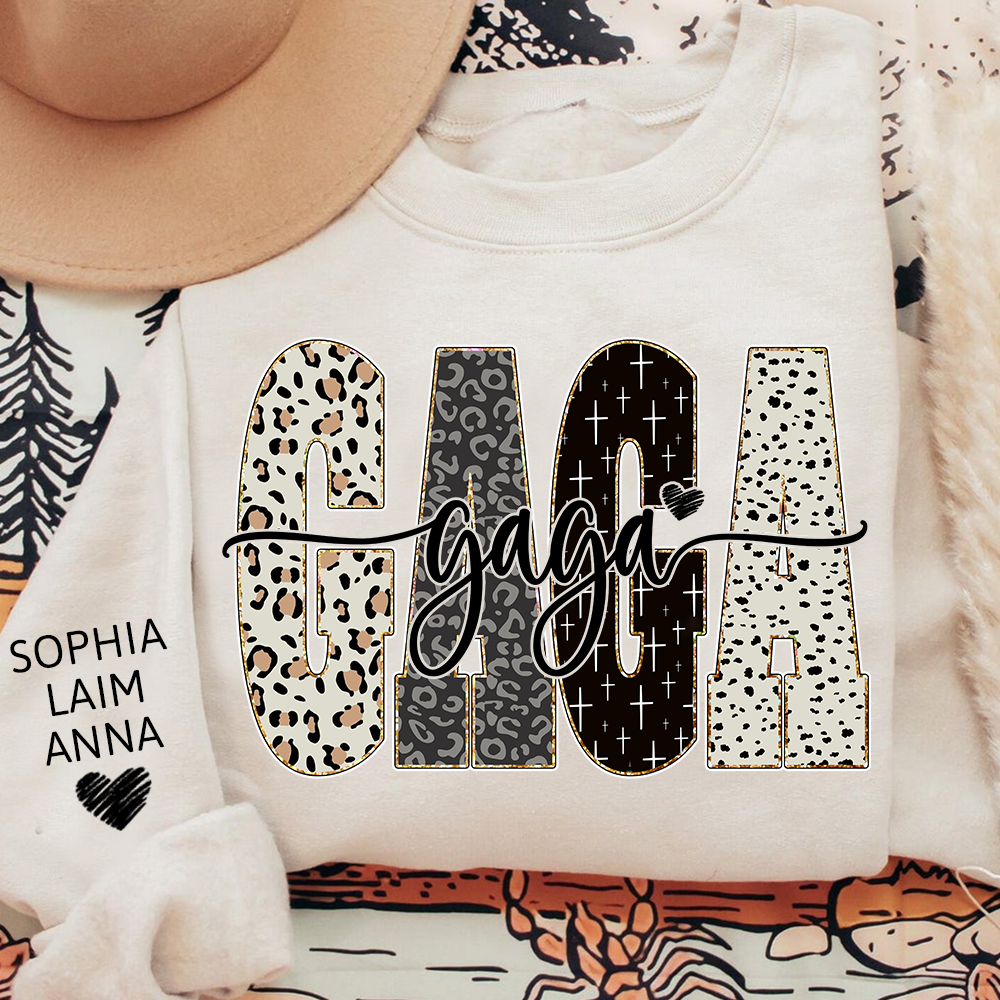 Personalized Gaga Leopard Sweatshirt – Custom Bible Style Design, Unique Gift for Grandma and Her Grandkids