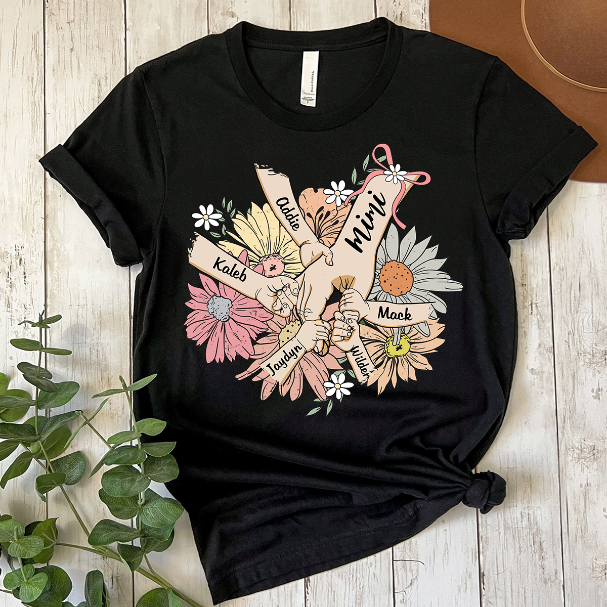 Custom Grandma Hand Retro flower Shirt, Personalized Nickname And Grandkids, Gift For Mother's Day