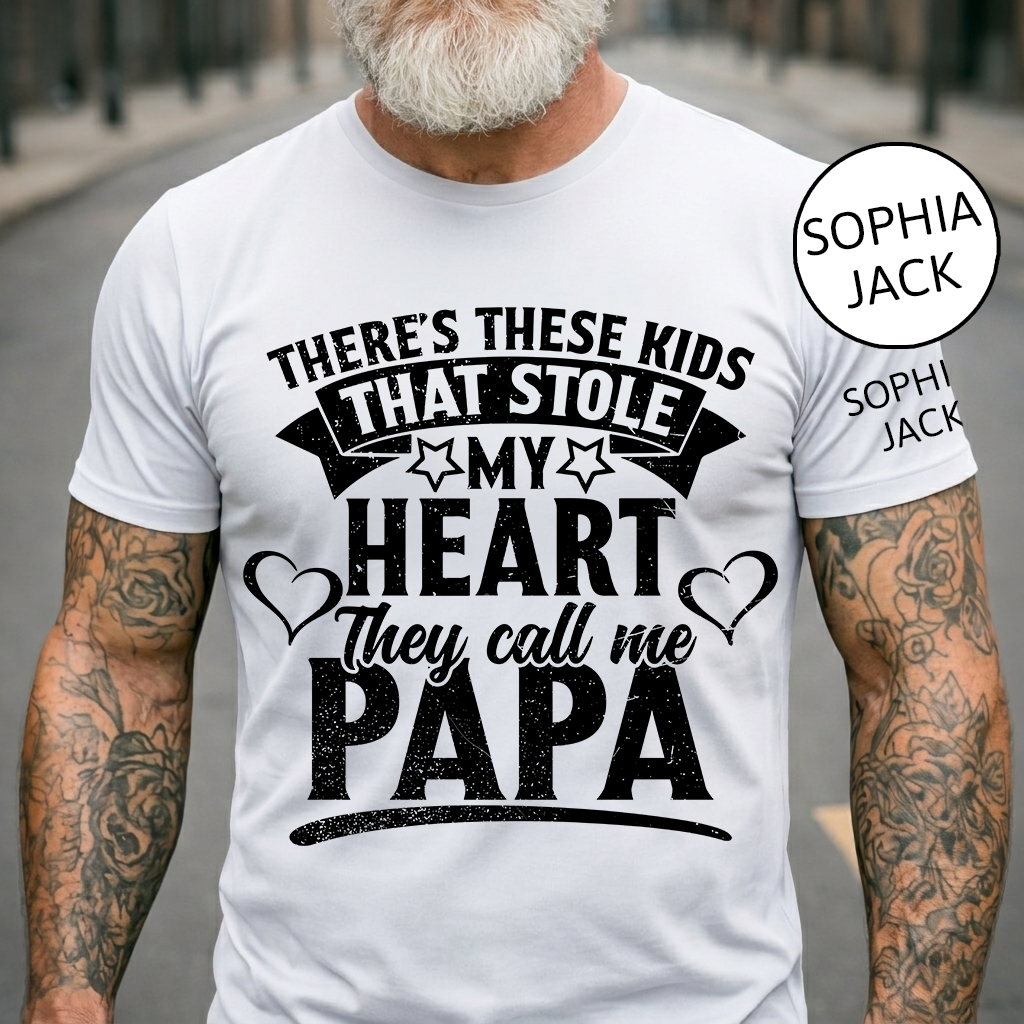 Personalized Papa T-Shirt – “These Kids Stole My Heart” Custom Names Gift for Dad Fathers Day Birthday